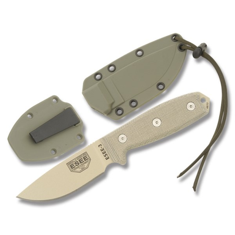 ESEE-3 Plain Tan Blade w- Green Micarta